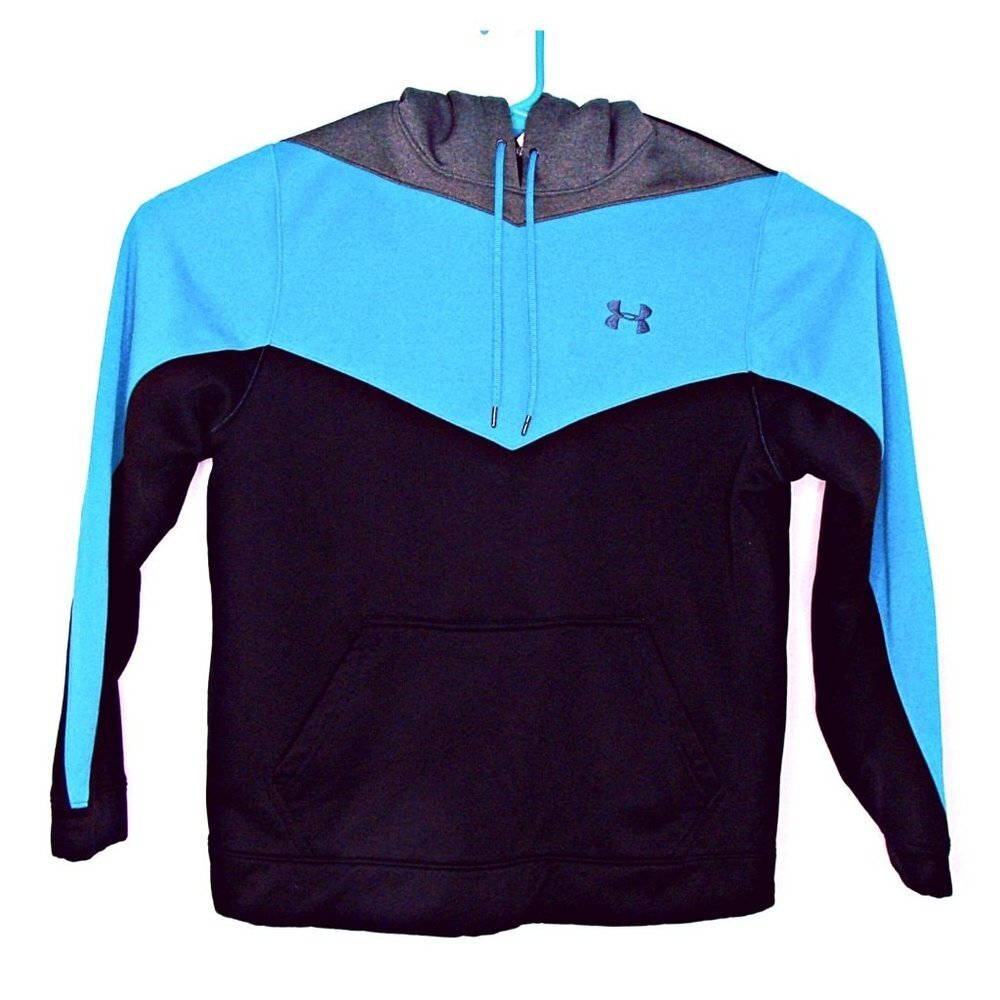Under Armour Fleece Pullover Color Block Hoodie Sweatshirt Front Pockets Logo L
